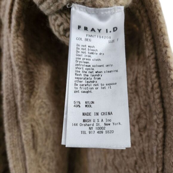 FRAY I.D Sweater Vest Womens Medium Beige Wool Blend Cable Knit Crew Neck - Picture 5 of 9